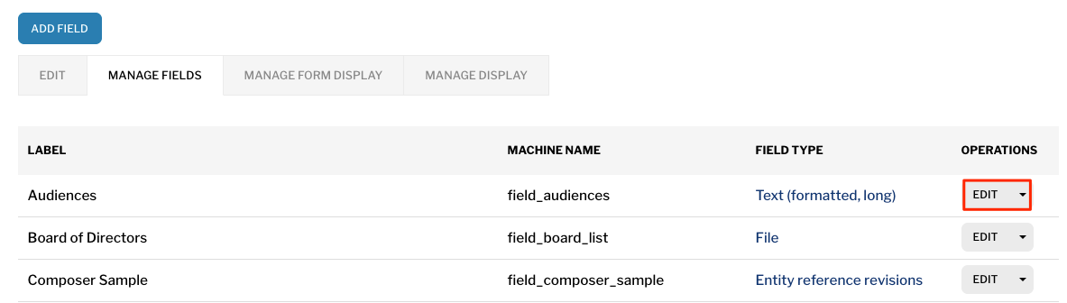 Editing field settings of existing fields