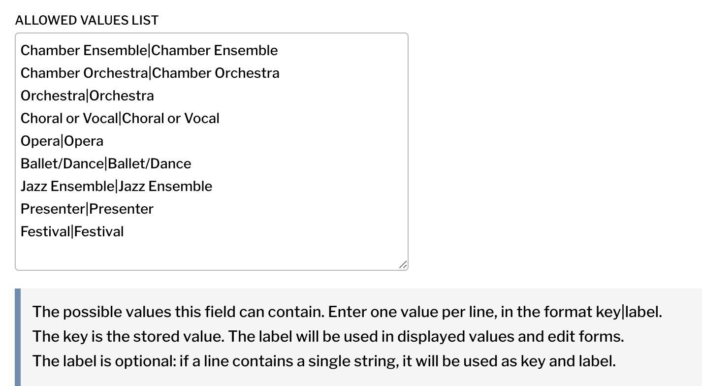 Setting allowed values for a checkboxes or select field