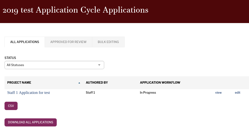 All Applications page