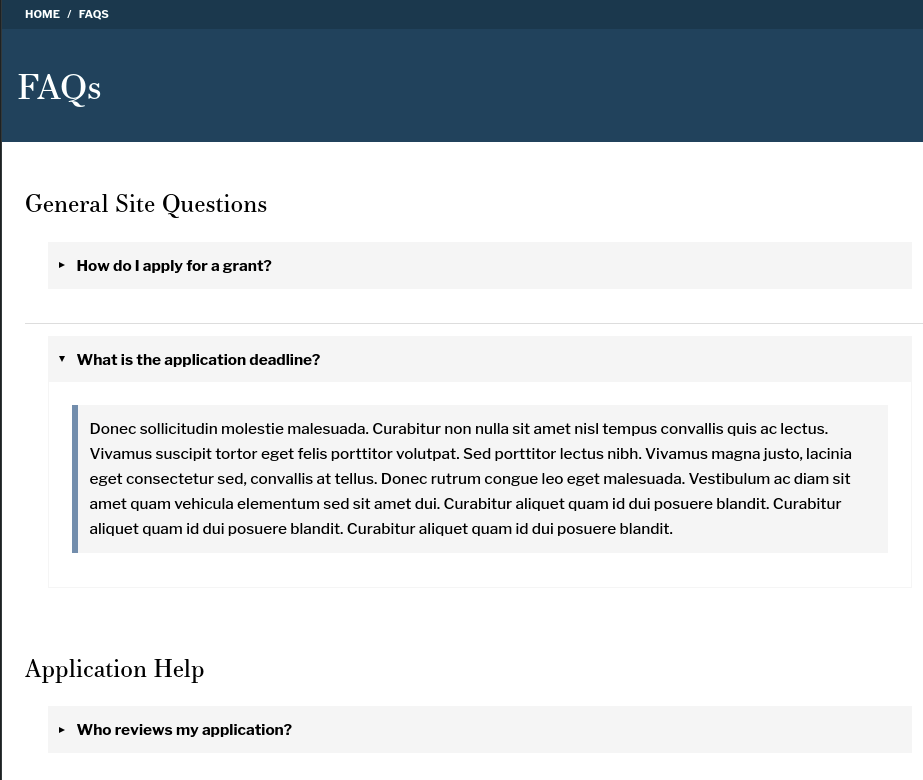 FAQs page